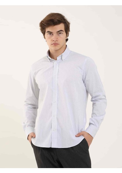 Lacivert Erkek Regular Fit Düğmeli Yaka Uzun Kol Gömlek - 97936 modelleri