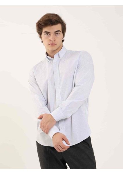 Lacivert Erkek Regular Fit Düğmeli Yaka Uzun Kol Gömlek - 97936 fırsatları