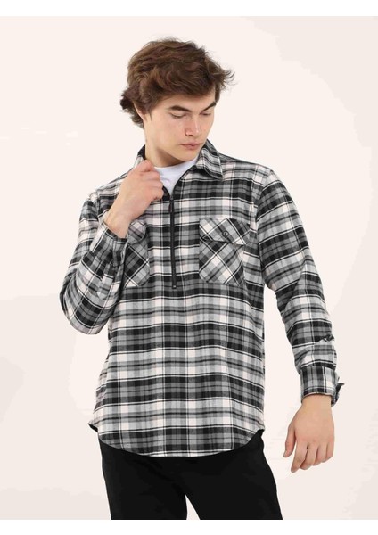 Gri-Siyah Erkek Regular Fit Klasik Yaka Uzun Kol Gömlek fiyatları