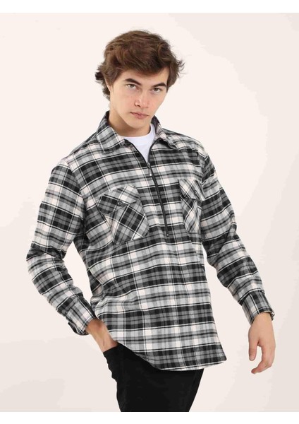 Gri-Siyah Erkek Regular Fit Klasik Yaka Uzun Kol Gömlek modelleri