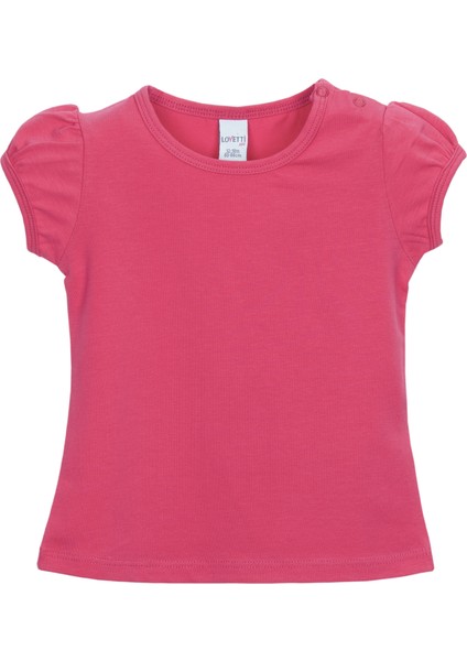 Fuşya Basic Kız Bebek Çıtçıtlı Sıfır Yaka Karpuz Kol Tişört