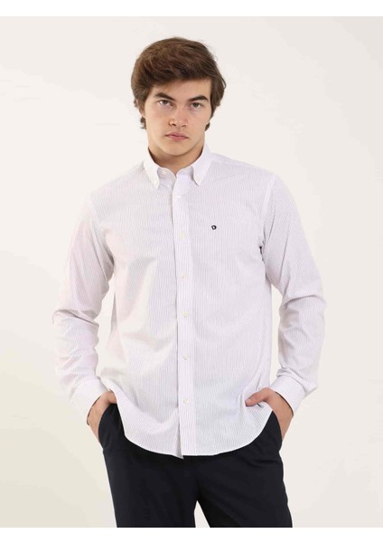 Bordo Erkek Regular Fit Düğmeli Yaka Uzun Kol Gömlek - 97911