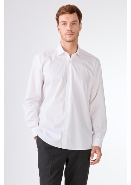 Beyaz Düz Erkek Gömlek - Regular Fıt