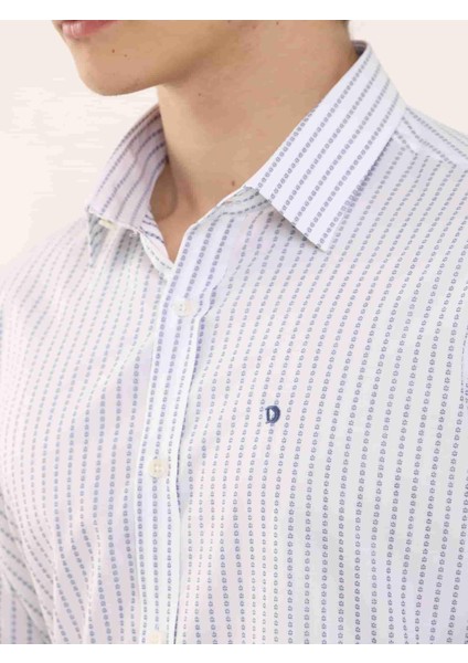 Beyaz Erkek Slim Fit Çizgili Brent Yaka Uzun Kol Gömlek indirimleri