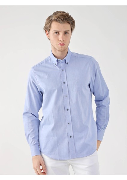 Koyu Mavi Erkek Regular Fit Brent Düğmeli Yaka Uzun Kol Gömlek