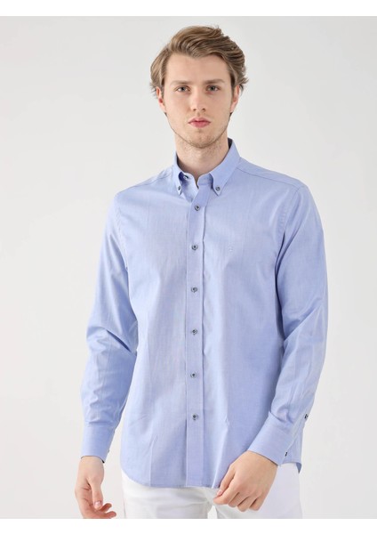Koyu Mavi Erkek Regular Fit Brent Düğmeli Yaka Uzun Kol Gömlek fiyatları