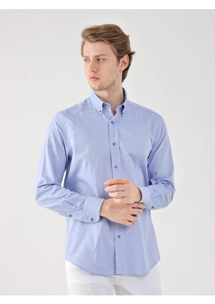 Koyu Mavi Erkek Regular Fit Brent Düğmeli Yaka Uzun Kol Gömlek modelleri