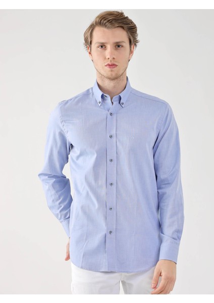 Koyu Mavi Erkek Regular Fit Brent Düğmeli Yaka Uzun Kol Gömlek fırsatları
