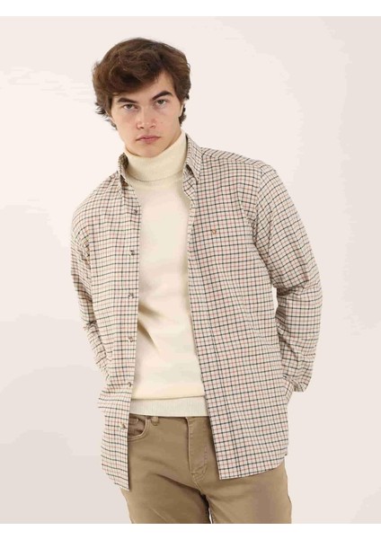 Kiremit Erkek Regular Fit Düğmeli Yaka Uzun Kol Gömlek