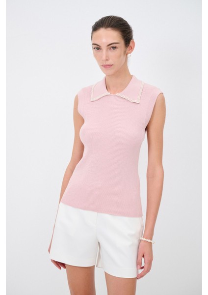Inci Detaylı Triko Bluz Pudra 11545159000