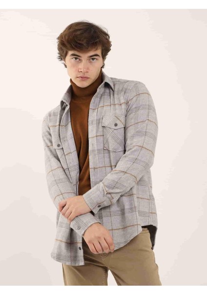 Gri Erkek Regular Fit Klasik Yaka Uzun Kol Gömlek modelleri