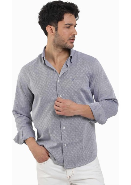 Regular Fit Düğmeli Yaka Lacivert Erkek Gömlek DU1234013012 fiyatları