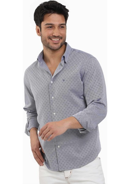 Regular Fit Düğmeli Yaka Lacivert Erkek Gömlek DU1234013012 modelleri