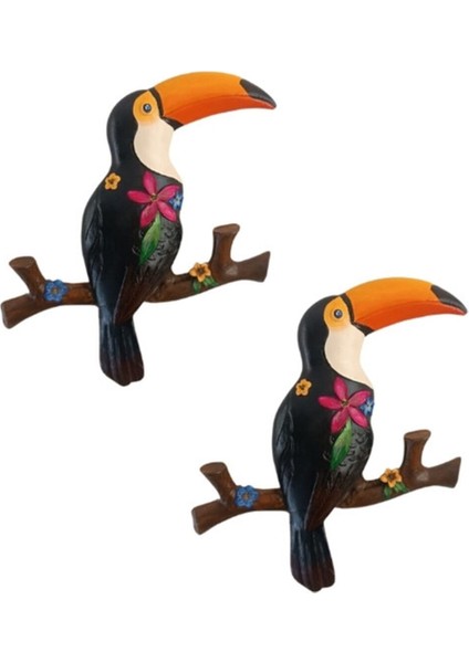 Renkli Tukan Kuşu Dekoratif 2'li Set, Hediye Kutulu, 23X26 cm