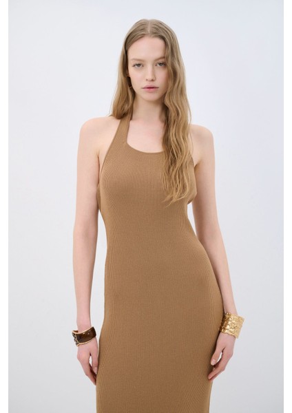 Halter Yaka Triko Elbise Camel 12445178000 fiyatları