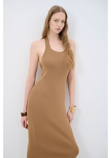 Halter Yaka Triko Elbise Camel 12445178000 fırsatları