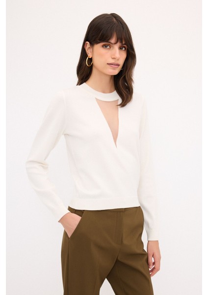 Tül Detaylı Triko Kazak Kemik 13944384000