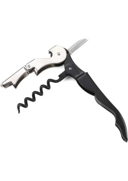 Siyah Tirbuşon ve Şişe Açacağı Set, Garson Çakı, Dayanıklı ve Şık Tasarım