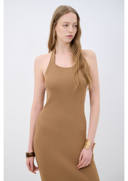 Halter Yaka Triko Elbise Camel 12445178000 indirimleri