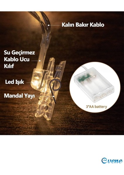 LED Mandal Mandal LED Işık Fotoğraf LED 4m 20 Adet LED Pilli