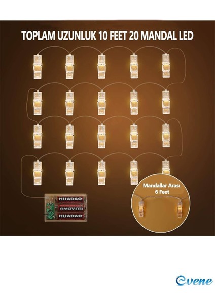 LED Mandal Mandal LED Işık Fotoğraf LED 4m 20 Adet LED Pilli