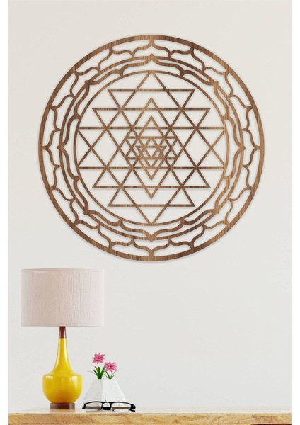 Kahverengi Ahşap Yaşam Çiçeği Sri Yantra Dekoratif Tablo