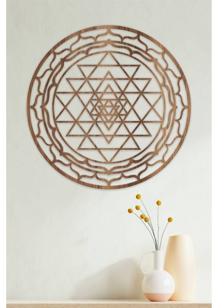 Kahverengi Ahşap Yaşam Çiçeği Sri Yantra Dekoratif Tablo fiyatları