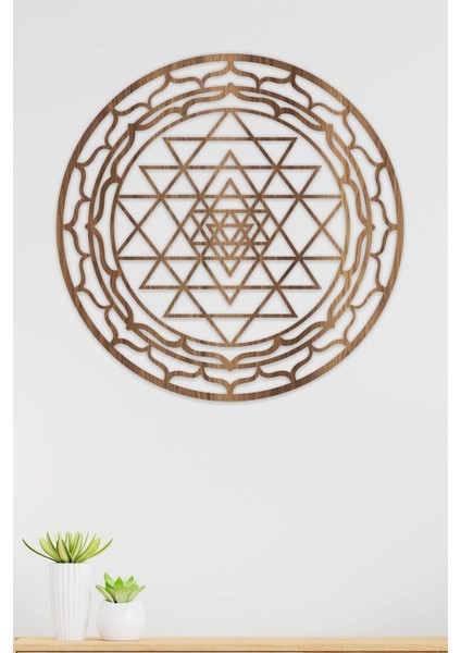 Kahverengi Ahşap Yaşam Çiçeği Sri Yantra Dekoratif Tablo modelleri