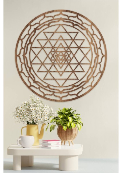 Kahverengi Ahşap Yaşam Çiçeği Sri Yantra Dekoratif Tablo fırsatları