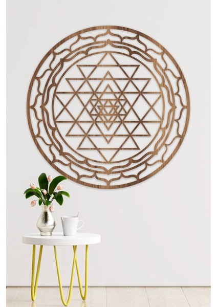 Kahverengi Ahşap Yaşam Çiçeği Sri Yantra Dekoratif Tablo indirimleri