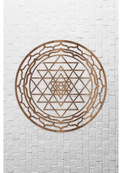 Kahverengi Ahşap Yaşam Çiçeği Sri Yantra Dekoratif Tablo