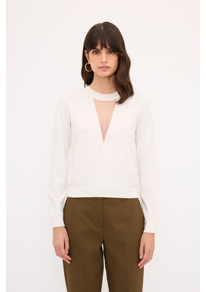 Tül Detaylı Triko Kazak Kemik 13944384000 indirimleri