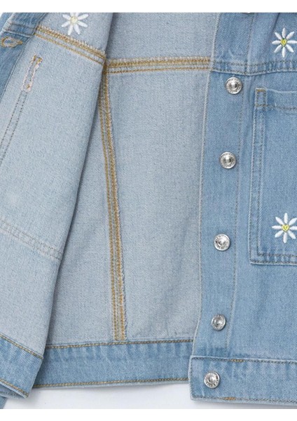 Lcw Kids Gömlek Yaka Çiçek Nakışlı Kız Çocuk Jean Ceket