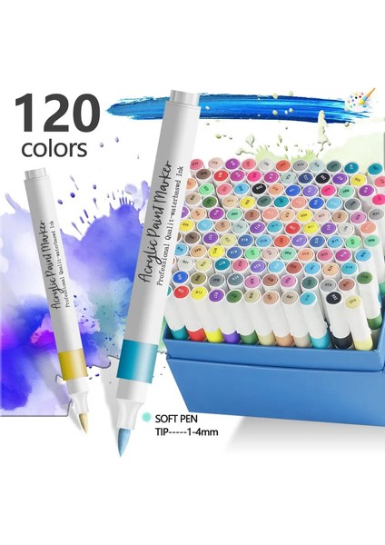 120 Renk Akrilik Boya Kalemleri Işaretçiler Kaya Boyama Ahşap Tuval Taş, Noel Hediyesi Diy Craftscolor: Yumuşak KAFA-120 Renkler (Yurt Dışından)