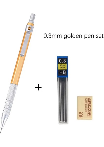 0.3 0.5 0.7 0.9mm Altın Düşük Ağırlık Merkezi Tüm Metal Otomatik Kalem Sanatı Eskiz Çizim Ofis Kırtasiye Malzemeleri Renk: 3pcs 0.3mm Set (Yurt Dışından)