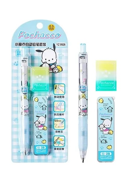 Kawaii Karikatür Kuromi Benim Melodim 0.05MM 2b Otomatik Kalem Sevimli Sinnamoroll Kalem Silgisi Set Öğrenci Okul Kırtasiye Malzemeleri Renk: Pochacco (Yurt Dışından)
