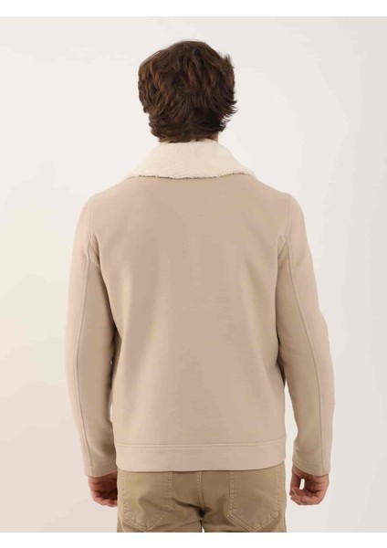 Bej Erkek Regular Fit Düz Klasik Kürklü Yaka Kaban indirimleri