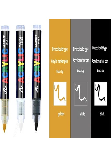 3pcs Akrilik Beyaz Işaretçi Fırça Kalemleri Kaya Boyama Taşı Seramik Cam Ahşap Lastik Kumaş Metal Tuval Renk: 1gold-1 Beyaz-1black (Yurt Dışından)