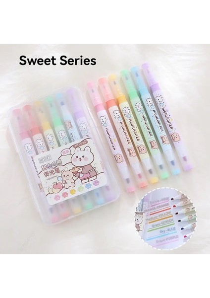 6pcs/set Kawaii Çift Uçlar Vurgulayıcı Kalem, Hızlı Kurutma, Hurda Defteri Boyalı Kırtasiye Malzemelerini Işaretlemek Için (Yurt Dışından)