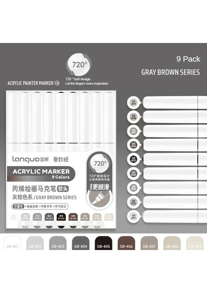 Delo 240/9 Renkler Akrilik Renk Işaretleri Doğrudan Sıvı Boya Işaretçisi Pen Diy Çizim Saklama Kutusu Okulu Malzemeleri Kırtasiye Renk: Gri Kahverengi Serisi (Yurt Dışından)