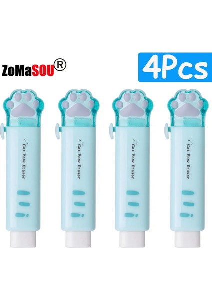 1-8pcs Yeni! Kawaii Cat Pençe Kauçuk Silgiler Çocuklar Için Geri Çekilebilir Kalem Silgi Öğrencileri Okul Ev Ofisi Yazma Çizim Renk: 4 Pcs Mavi (Yurt Dışından)