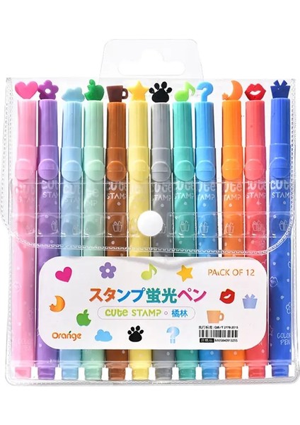 6/12 Renkler Kawaii Damgası Vurgulayıcı Kalemler Bear Yıldızı Kalp Damgası Yaratıcı Floresan Okulu Istasyonculu ile Renk Işaretleyicileri: Set C (Yurt Dışından)