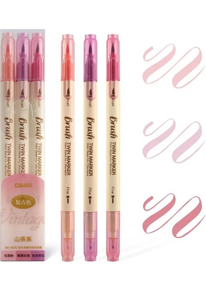 3pcs/set Retro Renkler Çift Uçlu Işaretleyici Kalem Hattı Çizim Suluboya Kalemi Öğrenci Sanat Boyası Statıonlarcolor: 01 (Yurt Dışından)