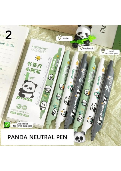 Sevimli Plastik Capya Jel Kalem Bookmark Cetvel Pres Panda Siyah Jel Kalem Yazma Malzemeleri Kırtasiye Imzası Pencolor: 1 (Yurt Dışından)