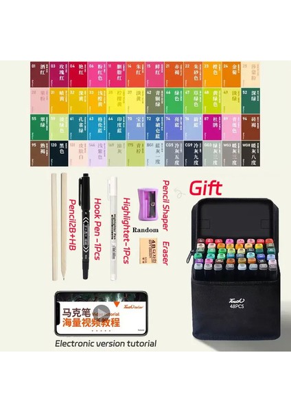 24-262 Renk Işaretleri Fırça Kalemleri Seti Boyama Çizim Manga Vurgulayıcı Okul Sanat Malzemeleri Sanatçı Için Kedi Kırtasiye Renk: 48 Renk (Yurt Dışından)