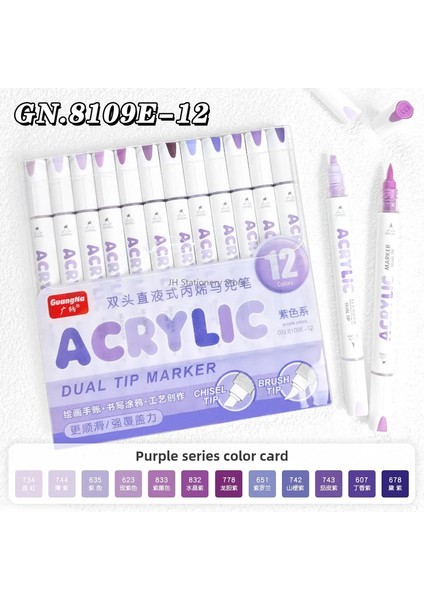 Gn 12/132 Renkler Doğrudan Akrilik Işaretçiler Çift Uç Kapatma Boyama Kepçesi Yumuşak Esnek Kalem Fırçası Okul Sanat Malzemeleri Kırtasiye Renk: Mor Serisi (Yurt Dışından)