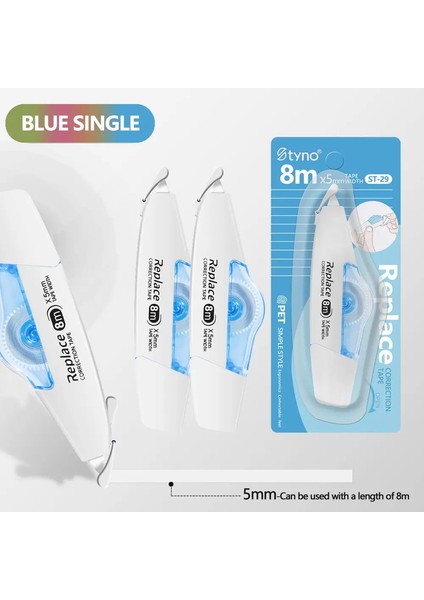 1pcs 8m*5mm Düzeltme Bandı Şeffaf Öğrenci Kawaii Bant Sevimli Modifikasyon Düzeltici Bant Ofisi Okul Kırtasiye Malzemeleri Renk: Mavi (Yurt Dışından)