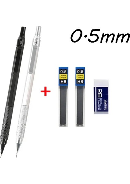 0.3 0.5 0.7 0.9 2.0mm Full Metal Mekanik Kalem Seti Sanat Eskiz Hb Geri Döner Nıb Okulu Yazma Kalem Hediyesi Istasyonculuk: 0.3mm Set (Yurt Dışından)