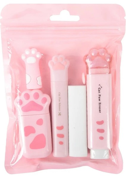 5pcs Kedi Pençe Düzeltme Seti, Silgi Katlama Makas Düzeltme Bandı Kalem Kapağı, Okul Ödevi Için Portatif Pratik A3049 Color: Beyaz 5pcs Seti (Yurt Dışından)