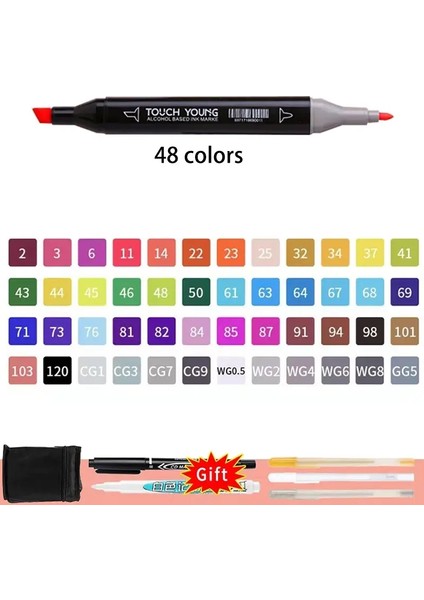 24-120 Renkler Çift Başlı Sanat Marker Kalem Manga Sketch Bitkisi Alkol Tabanlı Kalem Okul Işaretleri Sanatçı Renk Için Sanat Malzemeleri: 48 Renk (Yurt Dışından)